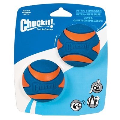 CHUCKIT Ultra bal met pieper middelgroot 6 cm 2 stuks